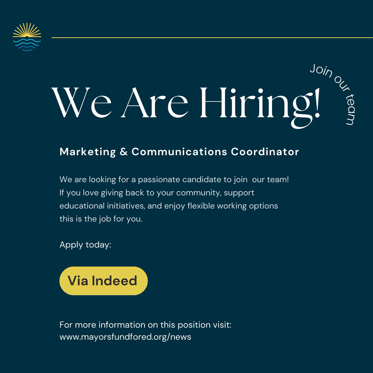 MayorsFundLB's tweet photo. We're hiring! We are looking for an enthusiastic and driven individual to join our team and help us reach our goals. 
Apply here: 👇 https://t.co/06Q5igdZxc https://t.co/SVpjmRiKud