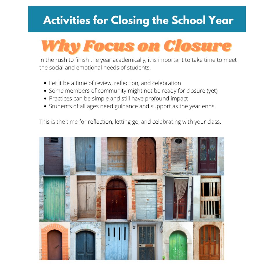 InstituteforSEL's tweet photo. As we wrap the school year around the world, it's important to meet the social and emotional needs of #students and #educators.
 
Here's a new resource to help you reflect on the year, look ahead to next year, and celebrate!
https://t.co/87b0ZaMTK3
#endofyear #teachersoftwitter https://t.co/DhUZteALtp