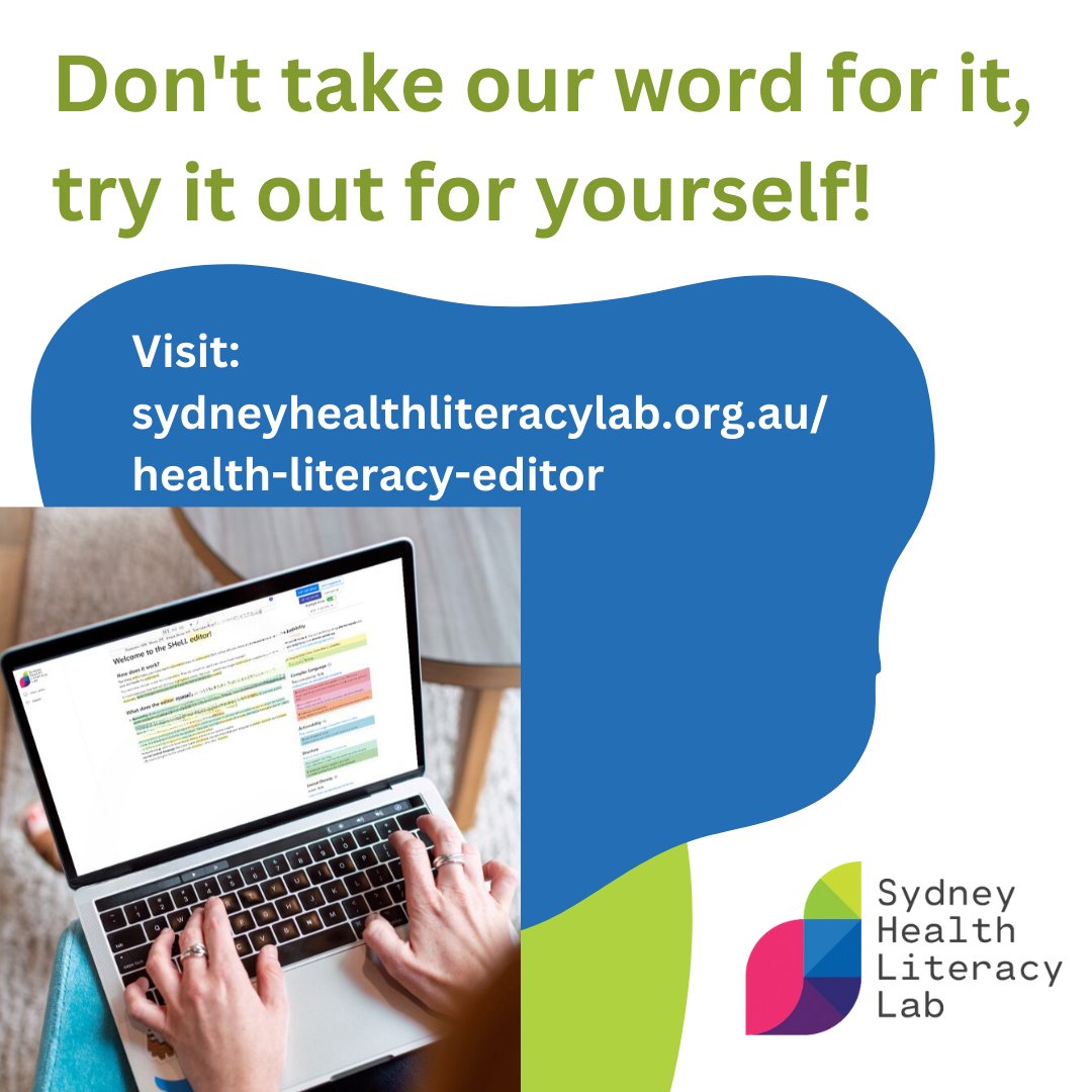 julieayre32's tweet photo. Just out! Study on user-testing for the Health Literacy Editor. This process was crucial to making sure the tool was easy to use and motivating for health services staff! Some good tips for health literacy/plain language training providers too! Read more: https://t.co/U22gS9brdW https://t.co/8eIMxn3sZo