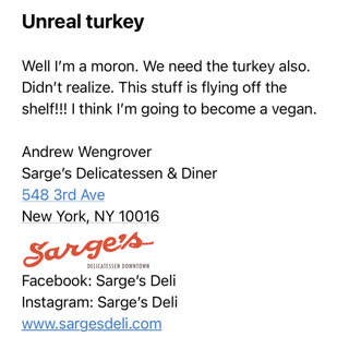 UnrealDeli's tweet photo. Giving the people what they want is the opposite of being a moron. And the people want to #MakeItUnreal @sargesdeli!
#BeLikeAndrew #GoVegan #SargesDeli #NYC #NYdeli #UnrealDeli https://t.co/MMFxBNWT2X