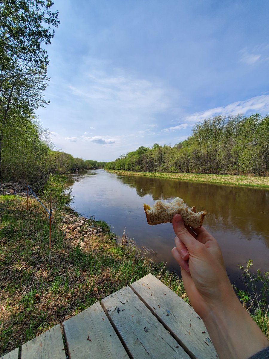 Earned my lunch with a view today at the Carrot River after hauling water samples via a cableway pulley system 💪🏻