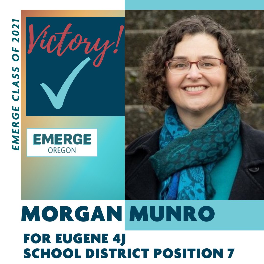 ✅Morgan Munro (2021) won the race for Eugene 4J School Board Pos. 7. Congratulations to our "artful wonk"!