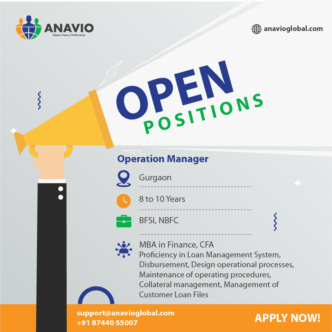 AnavioGlobal's tweet photo. Looking for an Operational Manager in Gurgaon with 8-10 years of relevant experience. Proficiency in Loan Management System, Disbursement, Design operational processes, Maintenance of operating procedures, Collateral Management &amp; Management of Customer Loan Files.
#anavio #hiring https://t.co/AZtvx8zuiR