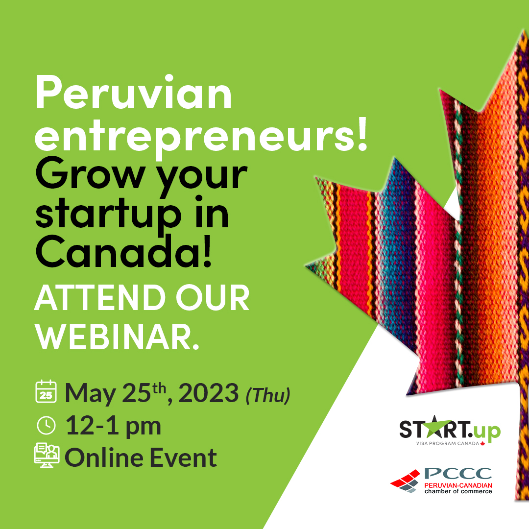 Attention #Peruvian entrepreneurs! Are you looking to expand your business in #Canada? Join the Innovation Cluster and the <a href="/PCCCTORONTO/">Peruvian Canadian Chamber of Commerce</a> for a FREE webinar on the STARTup Visa Program! Register Now👉 startupvisacanadaperu.eventbrite.ca