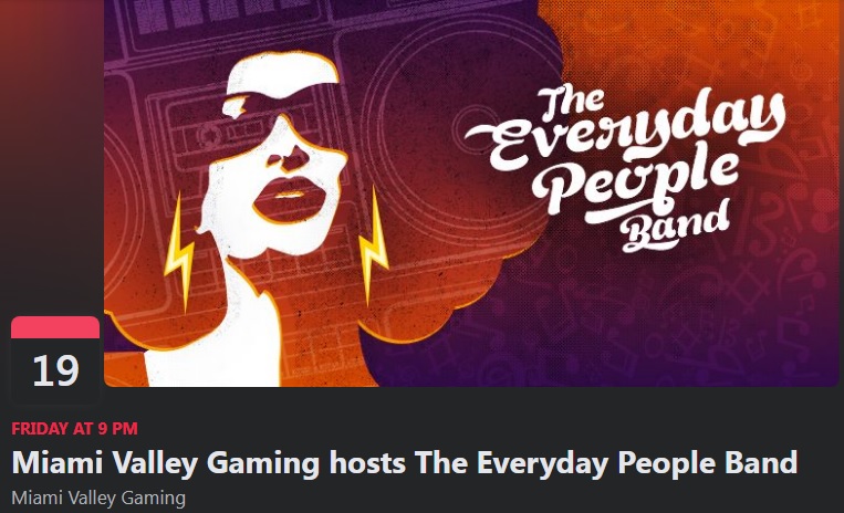 Friday <a href="/mvgohio/">Miami Valley Gaming</a> 9pm - Midnight. Bring your friends, dancing shoes, and fun money!
#bandforhire #casino #corporateevents #danceband #discomusic #funkmusic #highroller #livemusic #MotownBand #MotownMusic #partyband #poker #popmusic #slotmachine #SpecialEvents  #weddingband