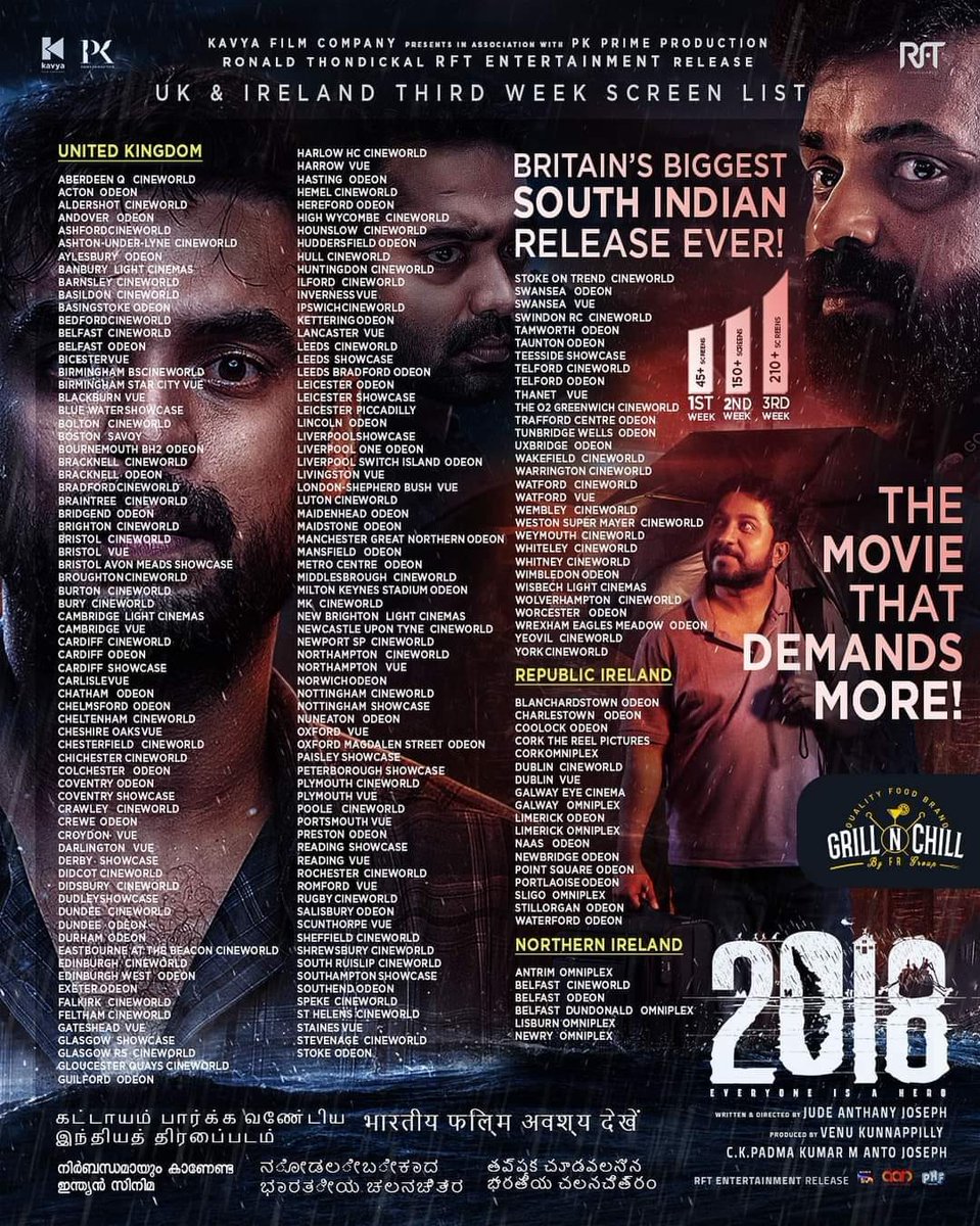 #2018Movie 
THE FIRST SOUTH INDIAN MOVIE IN UK AND EUROPE TO RELEASE IN MORE THAN 200+ CENTRES EVEN IN THE THIRD WEEK!

BOOK NOW! LUCKY IF YOU GET TICKETS 🎟️ 

#2018EveryoneIsAHero #2018movie #KeralaFloods  #JudeAnthanyJoseph #TovinoThomas #asifali #KunchackoBoban