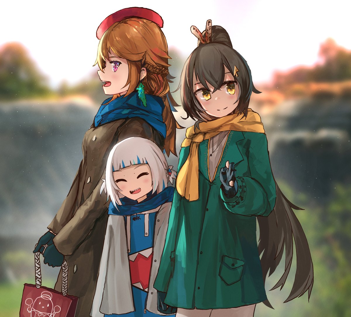 がうるぐら ,七詩ムメイ ,小鳥遊キアラ 「Girls talk  #KFPicasso #drawMEI #gawrt」|advarcherのイラスト