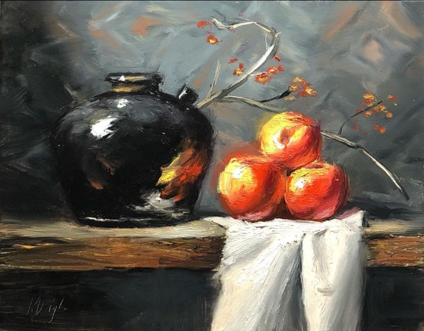 WomensArtForAll's tweet photo. Karen #Daigle (.@Karen.DaigleArt) #WomensArt #ArtByWomen •Apple & Sake• https://t.co/LffqV4X9Ka