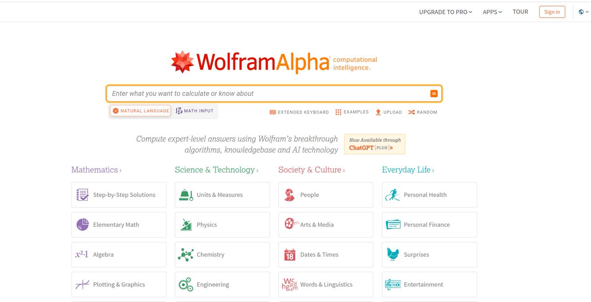 AllForOsint's tweet photo. Hey #OSINT, Wolfram Alpha is a computational knowledge engine, it provides expert-level answers using Wolfram’s breakthrough algorithms, knowledge base and AI technology. #ChatGPT #computerscience #computing #Searchability #searchengineoptimization 

https://t.co/QIhOj3cN6A https://t.co/pjavfj0sHb