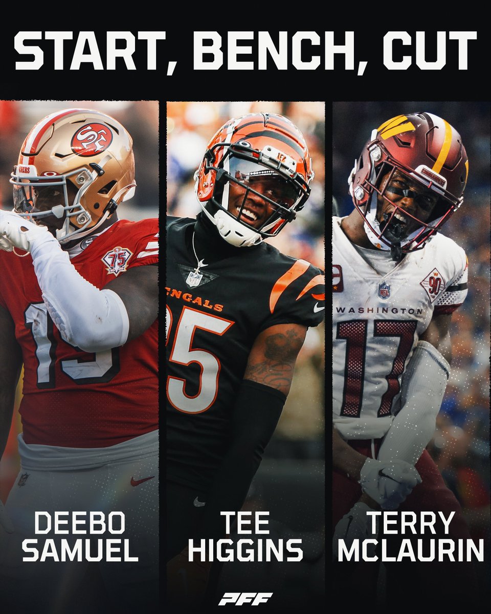 PFF_Fantasy's tweet photo. Start one, cut one, bench one 👀 https://t.co/uG1cFzpdNK