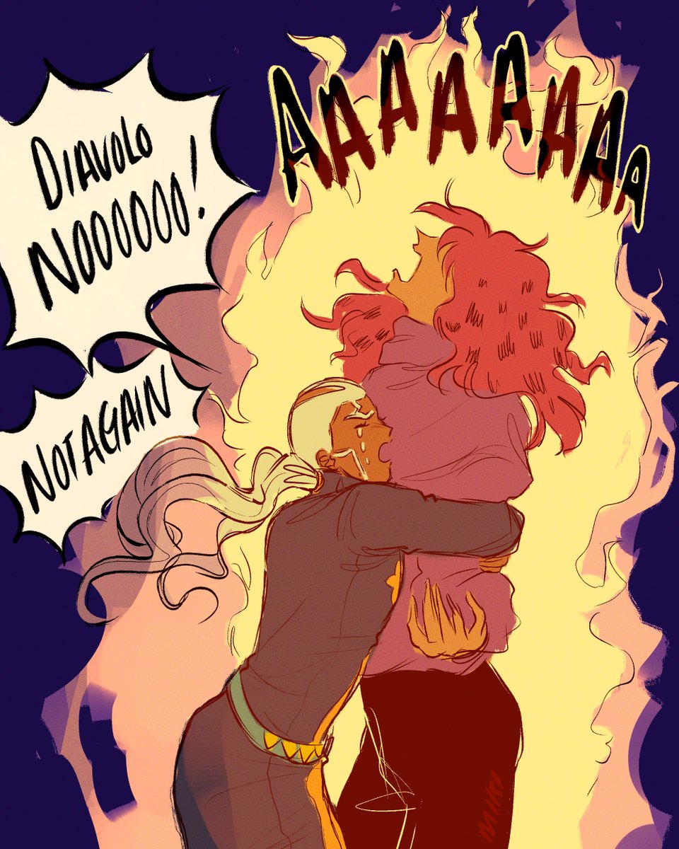 Diavolo's 819273rd Death: he spontaneously combusts when stepping into a church.
#diapucci #diavolo #enricopucci #jjba