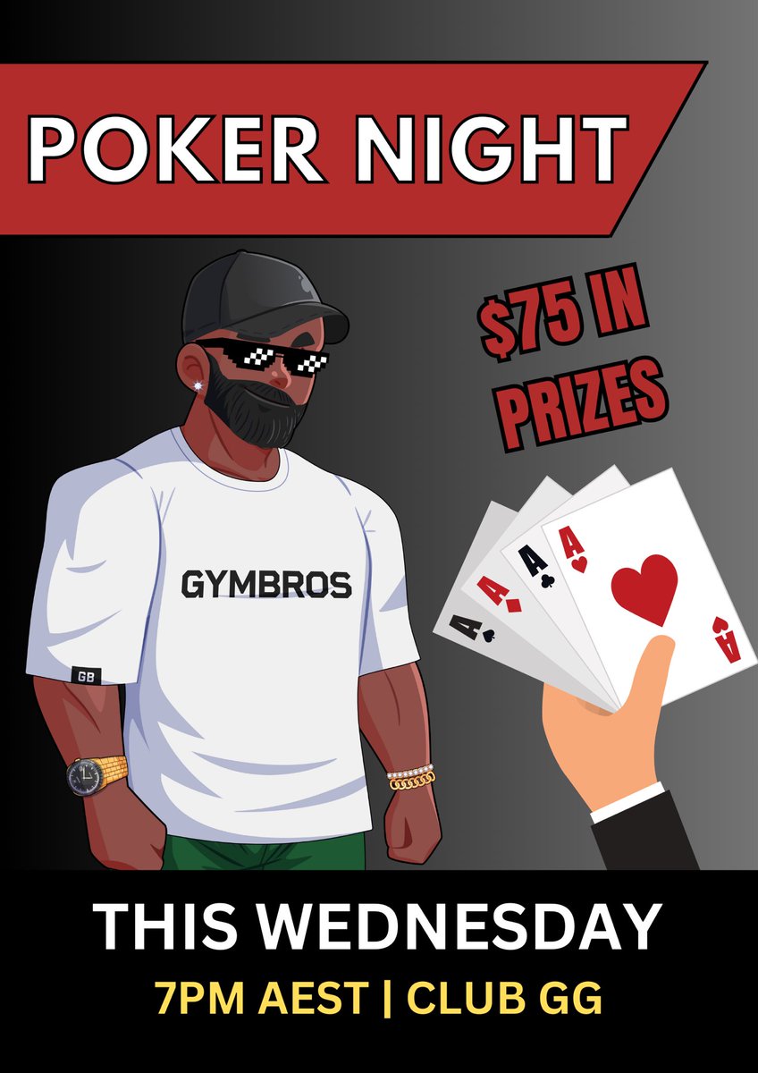 GymBros_NFT's tweet photo. GB Fam!

Here’s a little look at our upcoming events for this month! 🙌🏻

We’ve got a Poker Tournament tonight at 7pm AEST, so head over to our discord to join in! 

https://t.co/MU1jP2xFuX

See you there! 

#web3community #web3social #poker https://t.co/4YoIoxjZcg