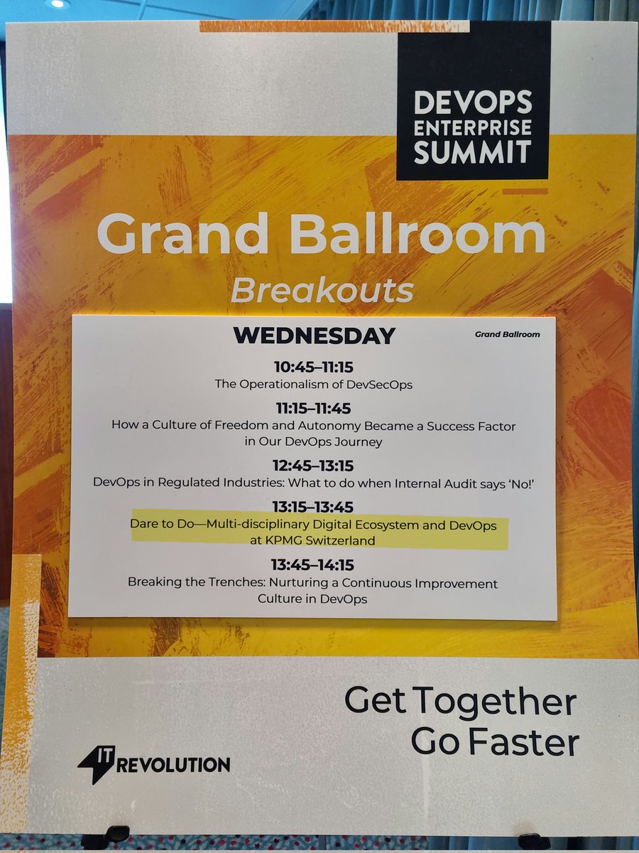 Join @dinkargupta and me today to hear about our #DevOps journey at @KPMG_CH

#daretodo #sustainablebusinessagility #togetherforbetter #DOES23 @ITRevDOES