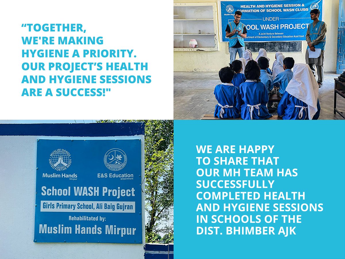 Muslim Hands under MH Climate Action Programme conducted health and hygiene sessions at different schools in Dist. Bhimber, AJK, under the School WASH Project.
- The students were briefly taught the basics of hygiene and its effects on health.
Alhamdulillah! School wash clubs…