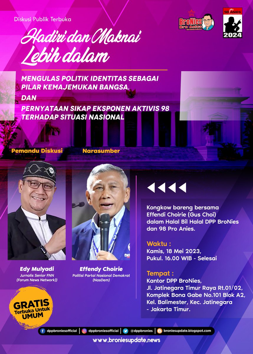 dppbronies's tweet photo. #seratuspersenanies

Undangan Terbuka…..

Hadiri dan Maknai Lebih Dalam adalah program diskusi publik terbuka rutin yang tengah dilakukan oleh simpul relawan Bro Anies (BroNies) dan para eksponen aktivis 98 yang tergabung dalam organ 98 Pro Anies. https://t.co/ztqyCxH2nJ