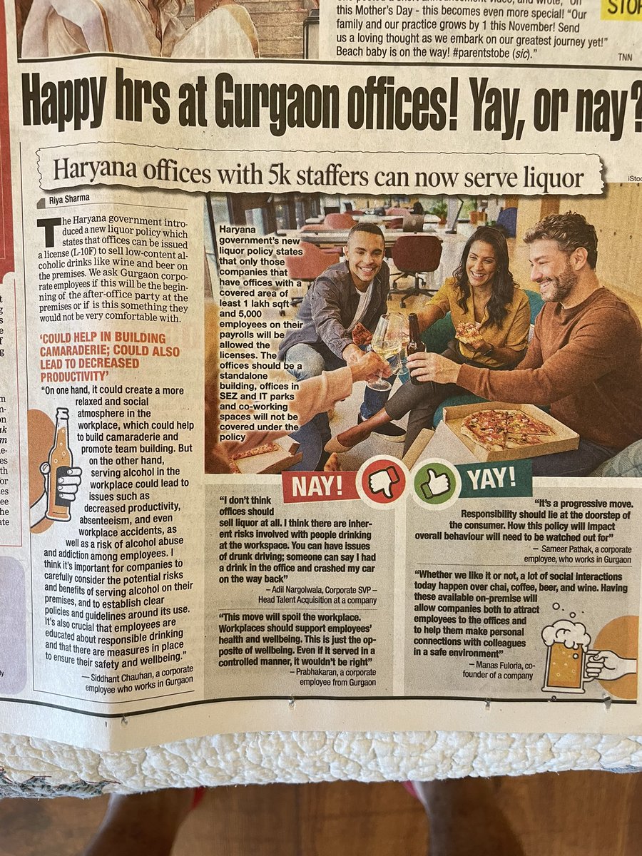 adilnargolwala's tweet photo. Not a good idea to have employees at work drinking beer 🍺 &amp; wine🍷 my viewpoint in the #timesofindia what’s your opinion? #drinkingatwork #Gurugram @riyasTOI #workplacesafety https://t.co/j8ghLwGcNR