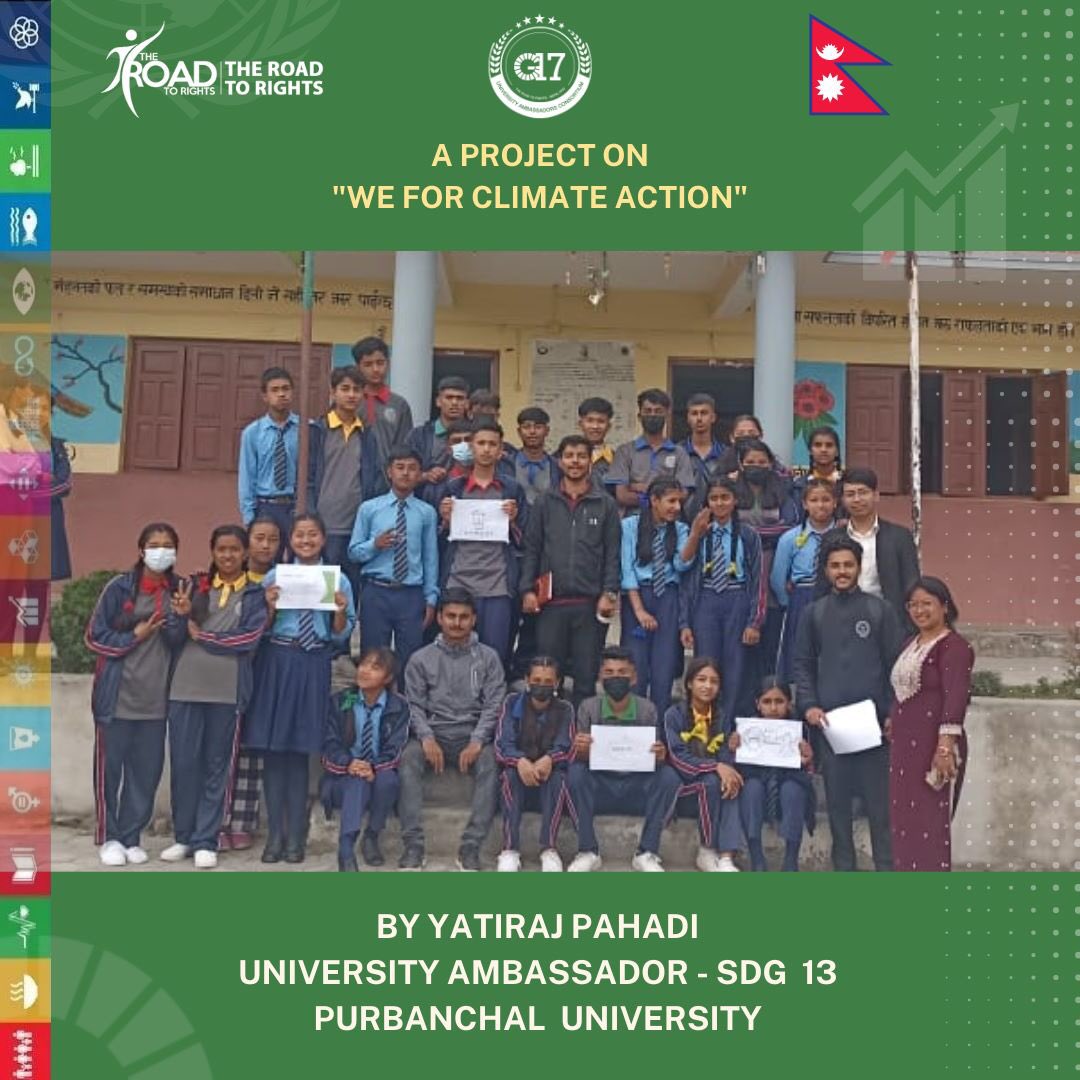 G17Nepal's tweet photo. Meet Yatiraj Pahadi , Ambassador of G17 Nepal representing Purbanchal University, has implemented program on Goal No.13,at Shree Kulmaya Bhagwati Secondary School, Biruwa.
#Road2Rights #Act4SDGs #SDGSolution #SDGSummit #SDGs #SDGsAdvocates #Agenda2030 #Youth2030 #nepal https://t.co/vV0RTfi6iL