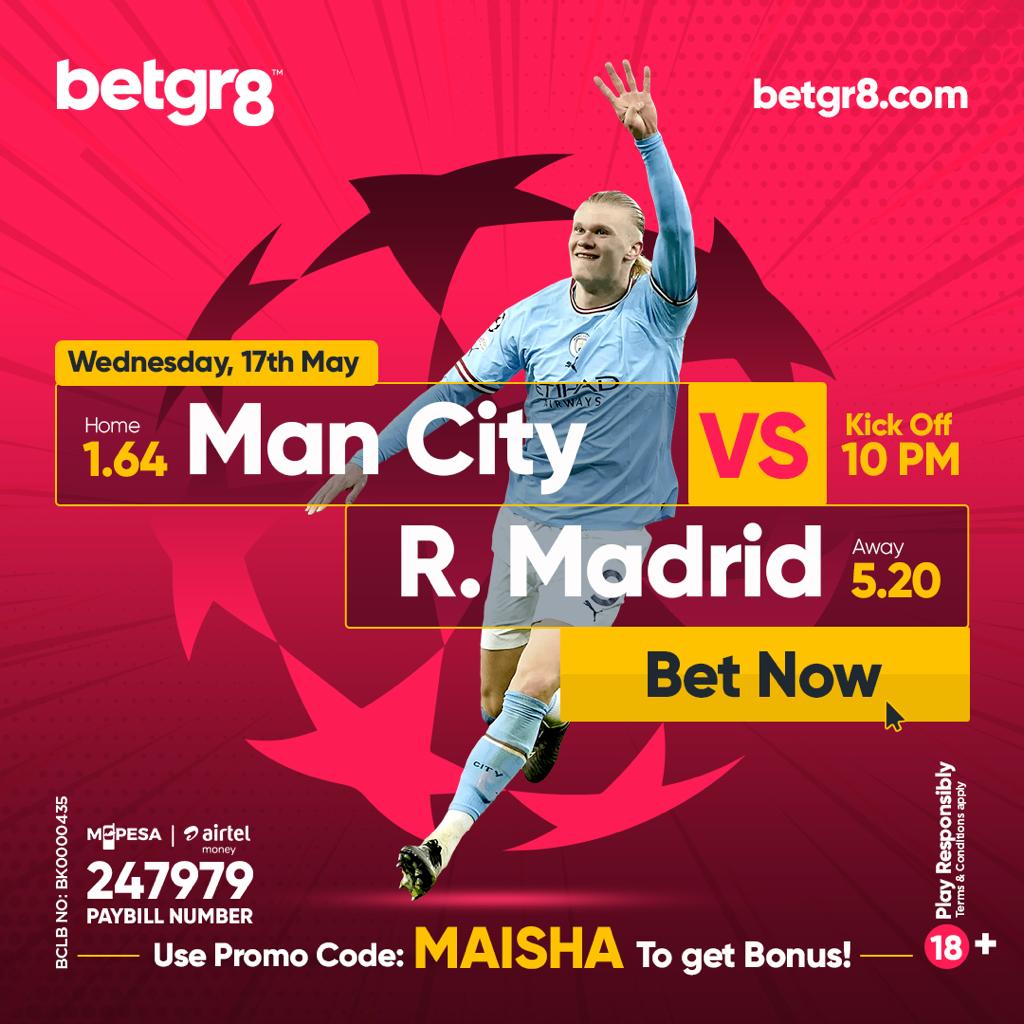 radiomaisha's tweet photo. Manchester City vs Real Madrid LIVE!! on Radio Maisha from 10pm. Visit https://t.co/QJ16VXCSBb and get the best odds for the match. Use code MAISHA to receive your welcome bonus. Deposit a minimum of Ksh 25/- to get a free sports bet. #betgr8 @betgr8ke https://t.co/8XYcP1VplU