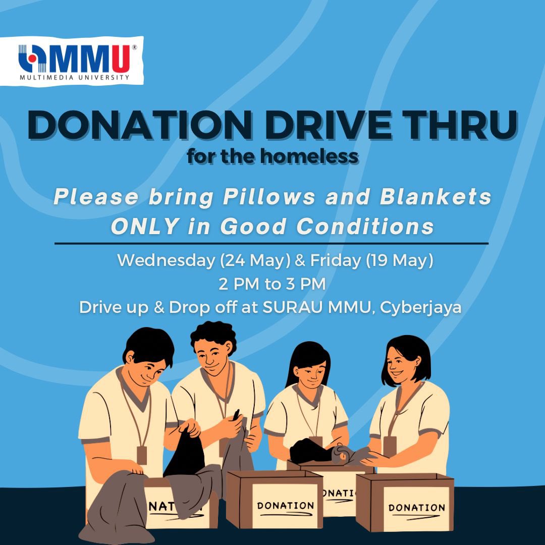 dania_zami's tweet image. As part of the program , we are accepting donation of BLANKETS &amp;amp; PILLOWS in good conditions .
Donations are accepted through drive-thru’s &amp;amp; drop offs on , 

- Wednesday (24MAY) 
- Friday (19may) 

At Surau MMU,Cyberjaya 

**Find a white BMW (WWG43)

#donation #forabetterlife #mmu