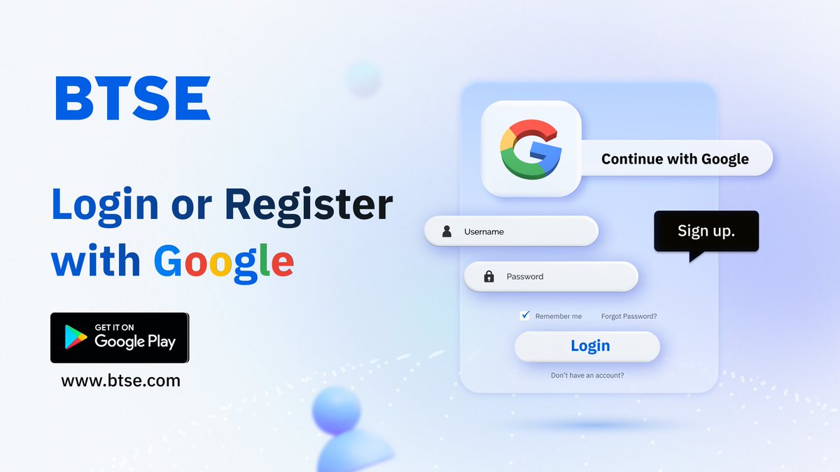 A new feature is available on #BTSE! 🔔

BTSE is now even more accessible! You can now Login/ Register with your Google account! ✅

Quick, seamless, and secure. 🔐

Upgrade your #crypto trading experience today! 📥
trade.btse.com/downloadbtse