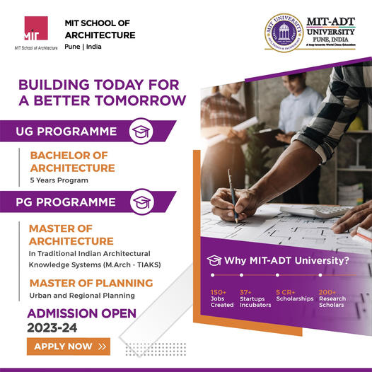 mitadtpune's tweet image. Build a Blueprint for a Better Tomorrow! Apply for #BachelorOfArchitecture/ #MasterOfArchitecture/ #MasterOfPlanning at MIT School of Architecture in MIT ADT University, Pune. Admissions Open For Academic Year 2023-24. Apply Now- mituniversity.ac.in/apply-now/ 📞Call on- 9595124234