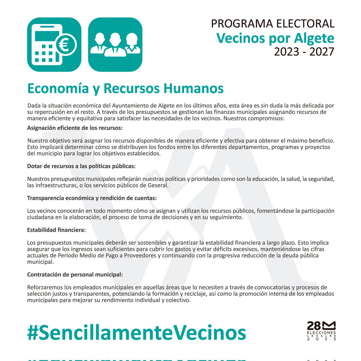 VecinosxAlgete's tweet photo. ¡Hola! Somos tus vecinos. Y este es nuestro programa electoral para las elecciones del 28 de mayo. 

#SencillamenteVecinos

https://t.co/aWSFbKIoJd https://t.co/MVeB6qKtBh