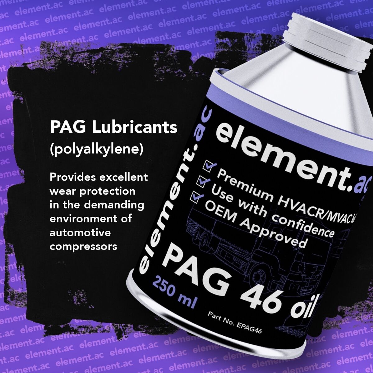 Upgrade your automotive AC system with element.ac's premium synthetic lubricant! Specifically designed for automotive compressors, PAG oil offers excellent wear protection + is available in various viscosities.  #SuperCoolSolutions #elementac #automotiveAC