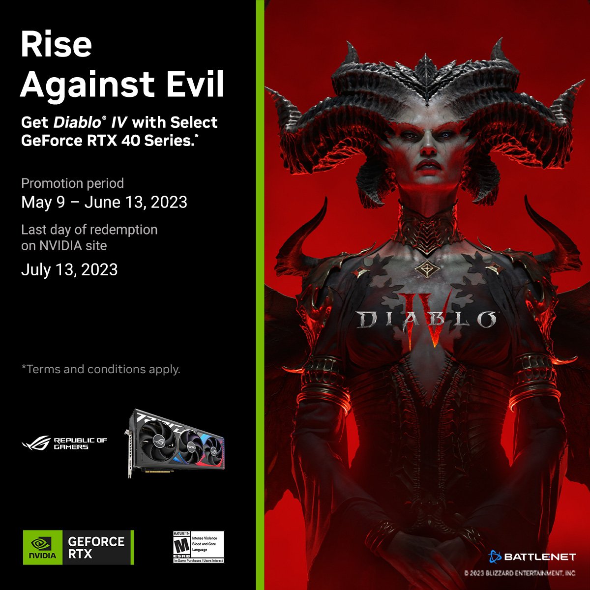 ASUSGraphicsNA's tweet photo. Did you enjoy the Diablo IV Server Slam? 😈

It's not too late to pick up any ASUS GeForce RTX 40 Series card to experience more DLSS3 powered demon slaying fun! 🎮

Pick up your new card &amp; copy of Diablo IV here 👇
https://t.co/CSnXum2pKD 

#DiabloIV #diablo4 #asuspromo https://t.co/9BDjvAvmL6