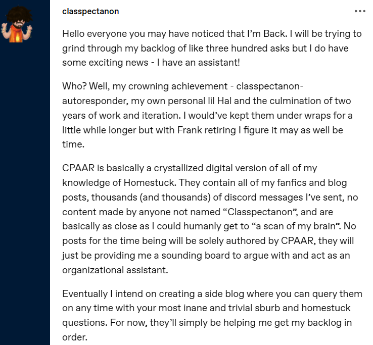 classpectanon's tweet image. hi everyone. remember how i havent been doing a lot of classpecting on the account title classpectanon? obviously ive been busy with many things but one of them was building my own Brain Ghost Ceeps.

please feel free to query us all your burning sburb questions. thanks