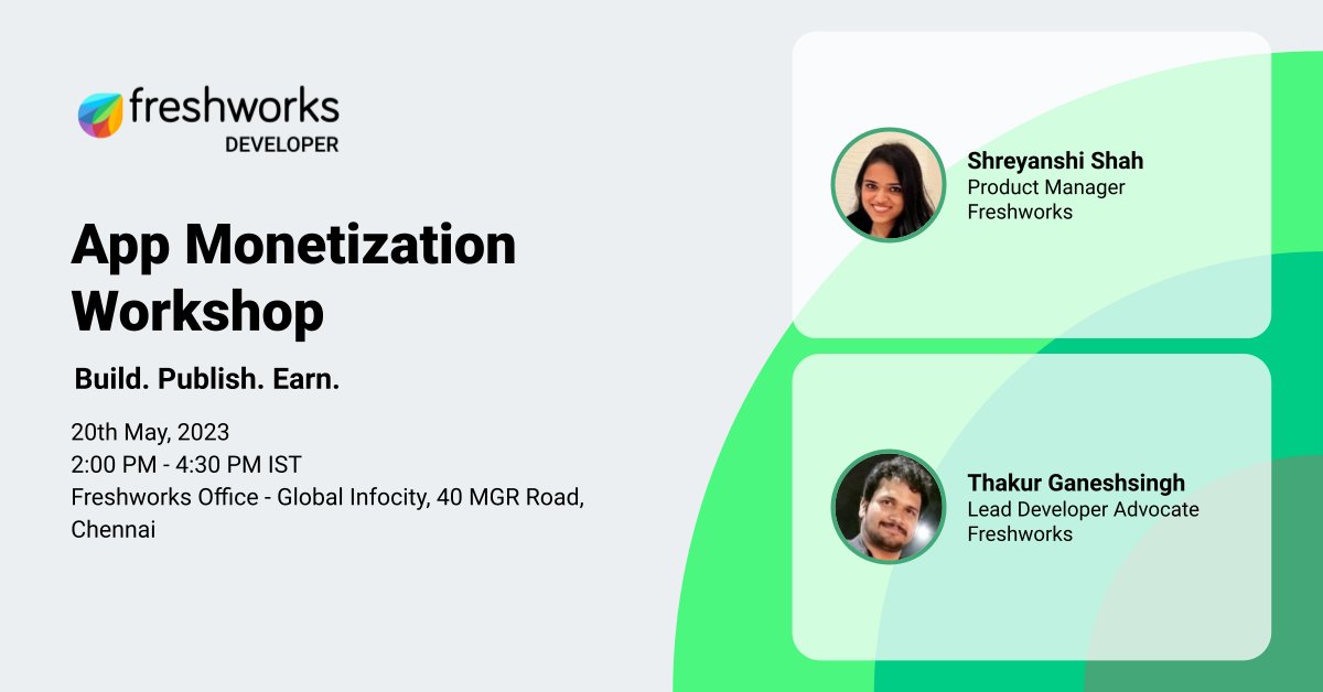 FreshworksInc's tweet photo. 📢Calling all JavaScript and Full stack #developers!

Join us in Chennai for a workshop and unlock the secrets to building a recurring source of revenue through publishing paid apps on the Freshworks Marketplace.

Register now.➡️ https://t.co/K5p4dSVXh9

#BuildWithFreshworks https://t.co/x5Chwl2AFe
