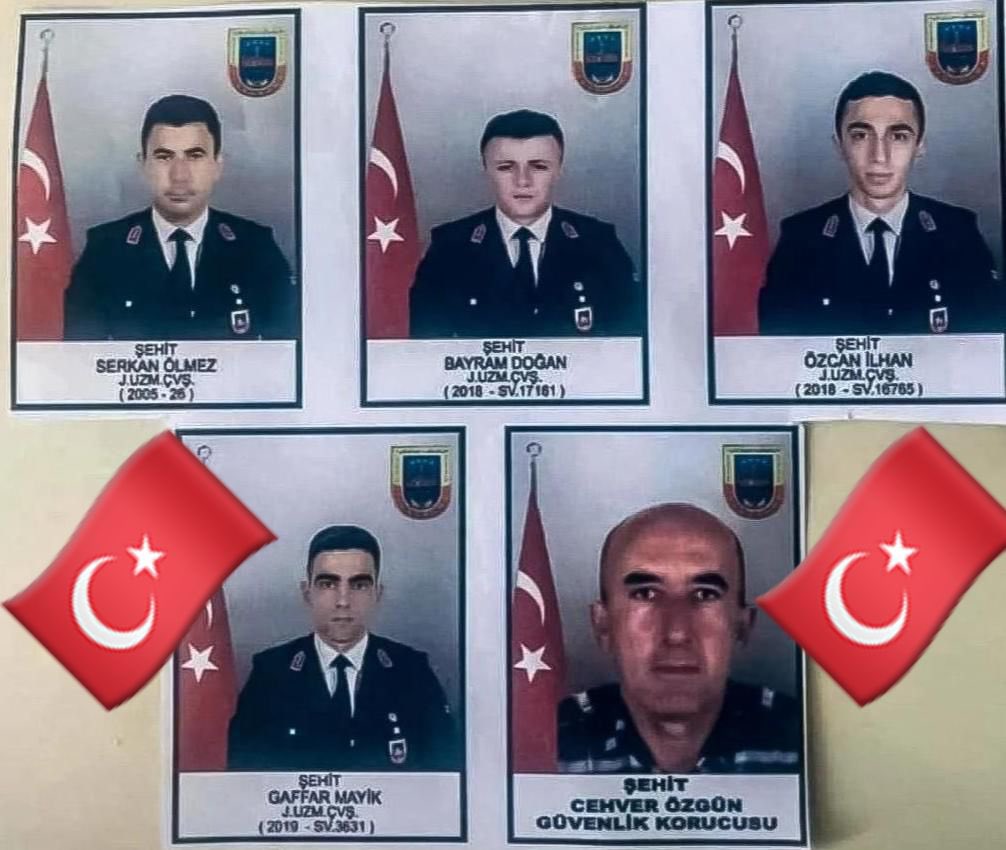 #atillasağım
J. Uzm. Çvş. Gaffar MAYİK  
J. Uzm. Çvş. Serkan ÖLMEZ  
J. Uzm. Çvş. Bayram DOĞAN  
J.Uzm. Çvş. Özcan İlhan 
Korucu Cevher ÖZGÜN  
Şehit kahramanlarımızın  Ruhları Şad,Mekanları Cennet Olsun 🇹🇷 #UzmanCavus #UzmanCavuslarKadroya