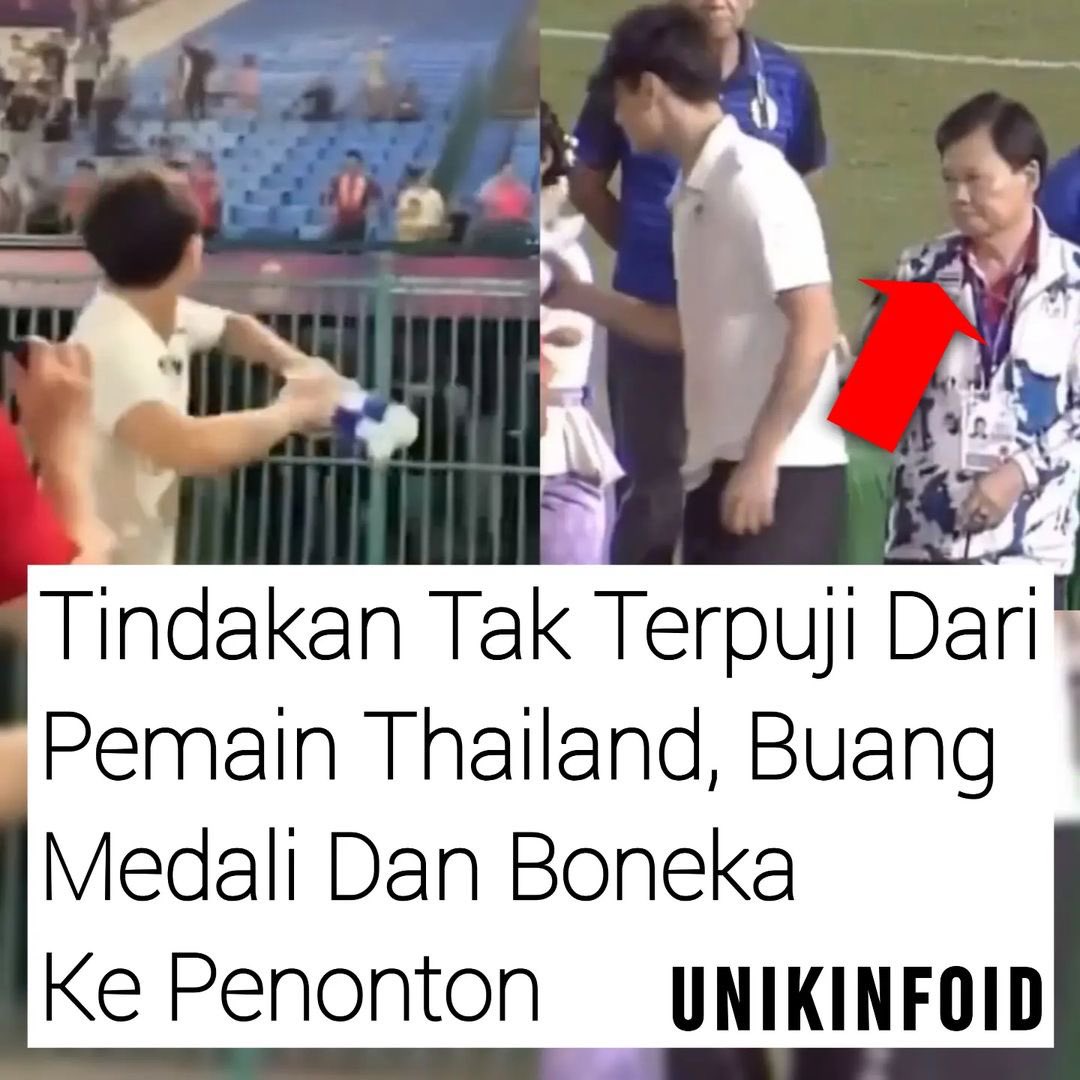 recehtapisayng's tweet photo. Kita 32 tahun menunggu kemenangan, kutukan Runner Up selalu menghantui, tapi tidak pernah melakukan seperti ini.
Boleh psywar diawal. Tapi kalau kalah ya terima dong

Aksi tak terpuji dilakukan oleh bek Timnas Thailand U-22, Jonathan Khemdee saat penyerahan medali perak usai laga Final Indonesia vs Thailand di ajang SEA Games 2023 di Kamboja pada Selasa (16/5/2023).Kelakuan si Jonathan pun viral di media sosial.

Jonathan, yang mengenakan kaus berkerah putih dan celana pendek hitam itu, terlihat berjalan cepat untuk mengambil boneka.

Tangannya bahkan terlihat menyerobot, mengambil terlebih dahulu boneka mascot SEA Games sebelum diberikan.
Usai mengambil boneka itu, ia terlihat berjalan mendahului seorang official Timnas Thailand di depannya.

Jonathan bahkan membuang medali perak dan boneka SEA Games itu ke arah tribun penonton. Ia tidak menyimpan medali perak itu dan segera meninggalkan lapangan.ini