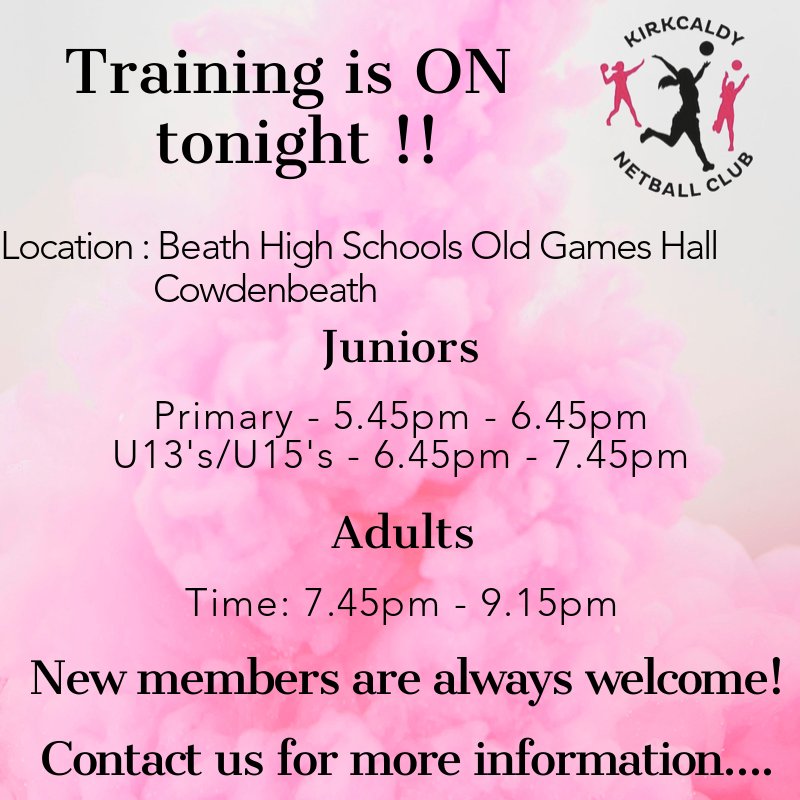 Kirkcaldy Netball Club (@kdynetballclub) on Twitter photo !! NETBALL WEDNESDAY'S !!
TRAINING IS ON TONIGHT
*NOTE THE CHANGE OF TIMES*
💚Also a reminder that's it's #MentalHealthAwarenessWeek so where possible please wear something green!💚
@CommUseFife <a href="/NetballScotland/">Netball Scotland</a> <a href="/lovecowdenbeat1/">Love Cowdenbeath</a> <a href="/CowdenbeathCC/">CowdenbeathCommunityCouncil</a> #netball #netballscotland #FNA !! NETBALL WEDNESDAY'S !!
TRAINING IS ON TONIGHT
*NOTE THE CHANGE OF TIMES*
💚Also a reminder that's it's #MentalHealthAwarenessWeek so where possible please wear something green!💚
@CommUseFife <a href="/NetballScotland/">Netball Scotland</a> <a href="/lovecowdenbeat1/">Love Cowdenbeath</a> <a href="/CowdenbeathCC/">CowdenbeathCommunityCouncil</a> #netball #netballscotland #FNA