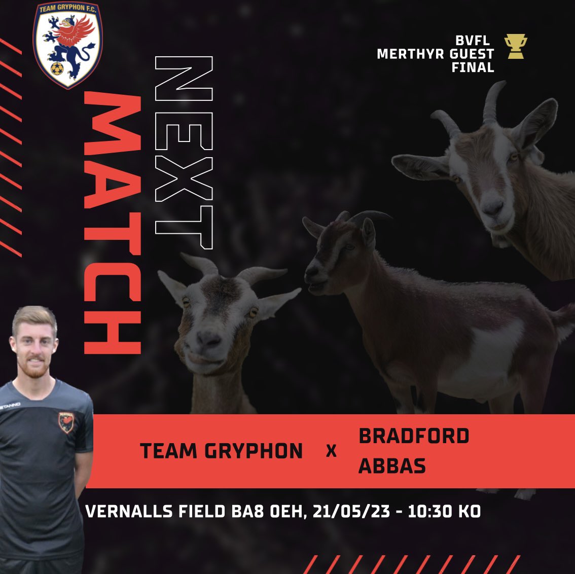 TeamGryphon_FC's tweet photo. •FINAL GAME•

We finish this Sunday with a cup final against fierce rivals Bradford Abbas, a tough opponent with a game that could go either way! #TMFG #cupfinal #goat https://t.co/8RQcAcRmeo