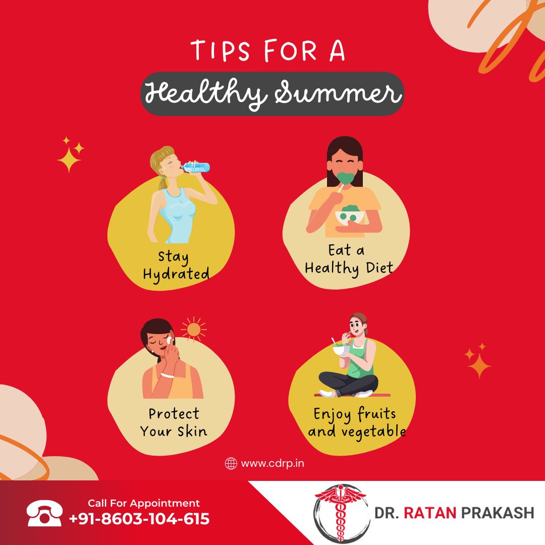 Stay Cool, Stay Healthy! 💪 This summer, we're here to share some essential tips for a healthy and enjoyable season. 

🌐cdrp.in

#HealthySummerTips #StayHydrated #SunSafety #ActiveLifestyle #NutritionTips #SelfCareSummer #EnjoyTheSeason #cdrp #drratanprakash