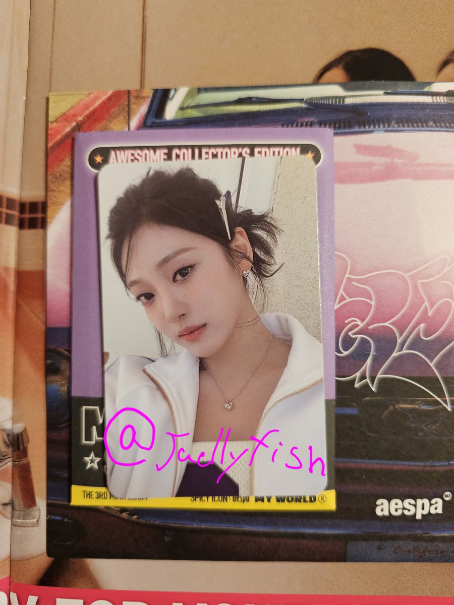 jaeIIyfish's tweet photo. WTT USA AESPA Photocard/pc
Aespa my world 
Have welcome to my world ver giselle want karina equivalent 
Have spicy ver ningning want karina eqiv. https://t.co/TUij9ueLh4