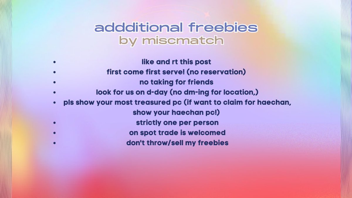 ✧˖°  additional freebies by <a href="/miscmatch/">FRKTSY!</a> ✧˖°

🗓️ ; 20/5/2023 
📍; Axiata Arena
⏰ ; TBA 

ೀ follow all the rules to claim
ೀ fcfs! 
ೀ pls pray that i’ll get one more ticket
ೀ strictly one per person 
ೀ no reselling pls

#TDS2inKL #THEDREAMSHOW2_in_KL #THEDREAMSHOW2_in_KUALALUMPUR