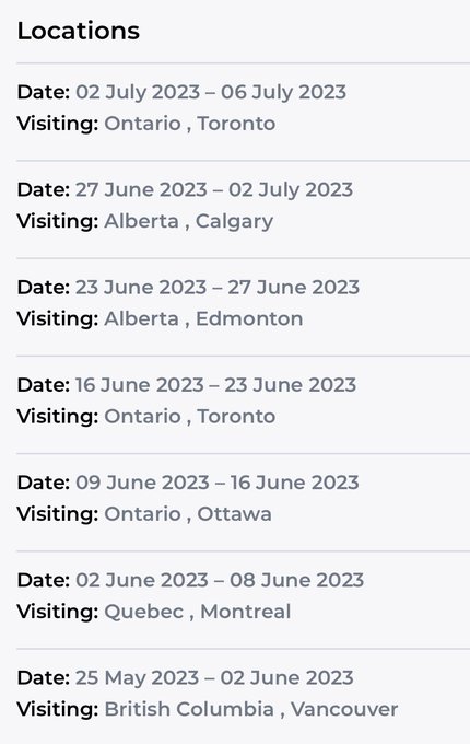 My canadian tour 🥰, if you are in one of those cities make sure you pre book not to miss the opportunity<a href="/tag/mvsales"class="tags"><span>#mvsales</span></a><a href="/tag/mvtrans"class="tags"><span>#mvtrans</span></a>