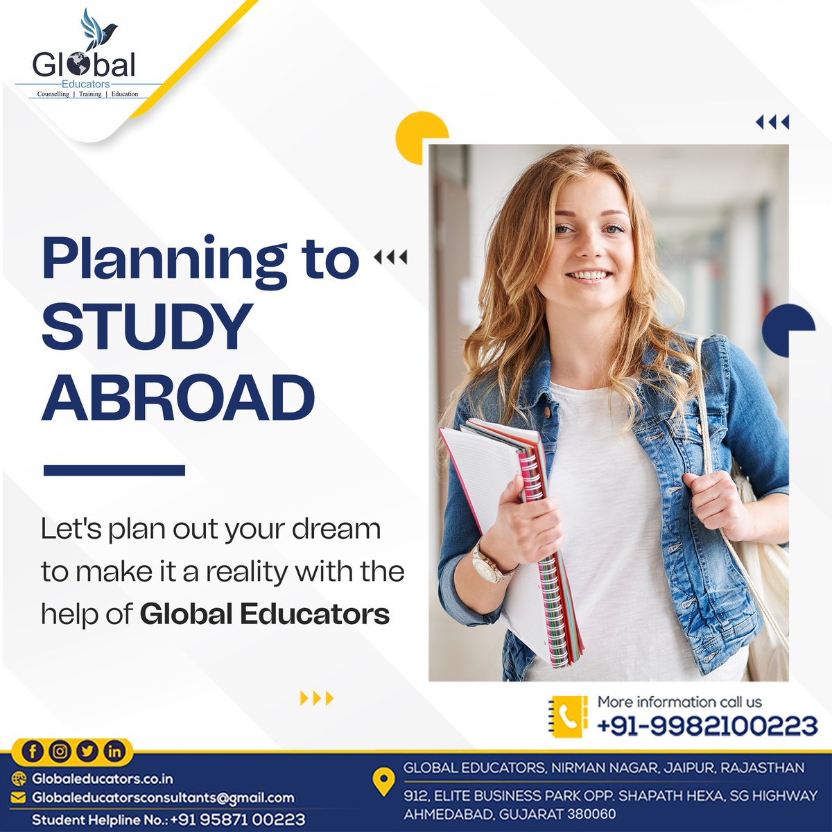 GlobalEducator_'s tweet photo. Planning to Study Abroad

Let's plan out your dream to make it a reality with the help of Global Educators

CONTACT: Global Educators &amp; Consultant Experts

For More Information Contact Us at @+91-9982100223
Visit Our Website https://t.co/ZWi8xPmFaZ
.
.
#studyabroad #education https://t.co/Wu4Xr2D7z7