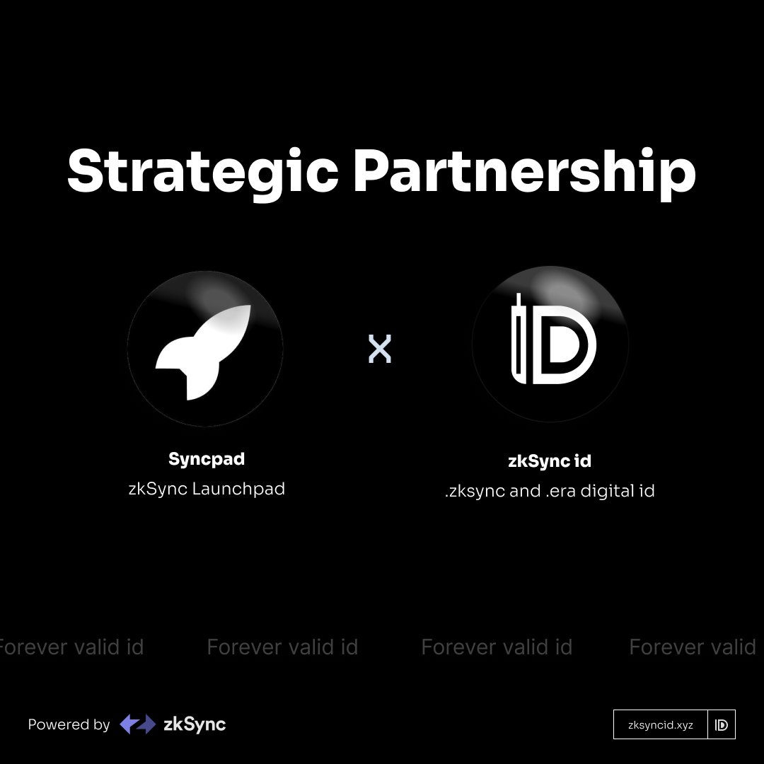 syncpad_zks's tweet photo. We're excited to announce our partnership with @getzksyncid for cross-community events. To celebrate, we're giving away $200 worth of ZKID tokens. 🥳

To enter:
1] Follow @syncpad_zks and @getzksyncid
2] Like, Retweet, and Tag 3 friends on this tweet

Random 20 users!!
Drop your ETH address.

#zksync #zkSyncid #zkSyncEra #SyncPad