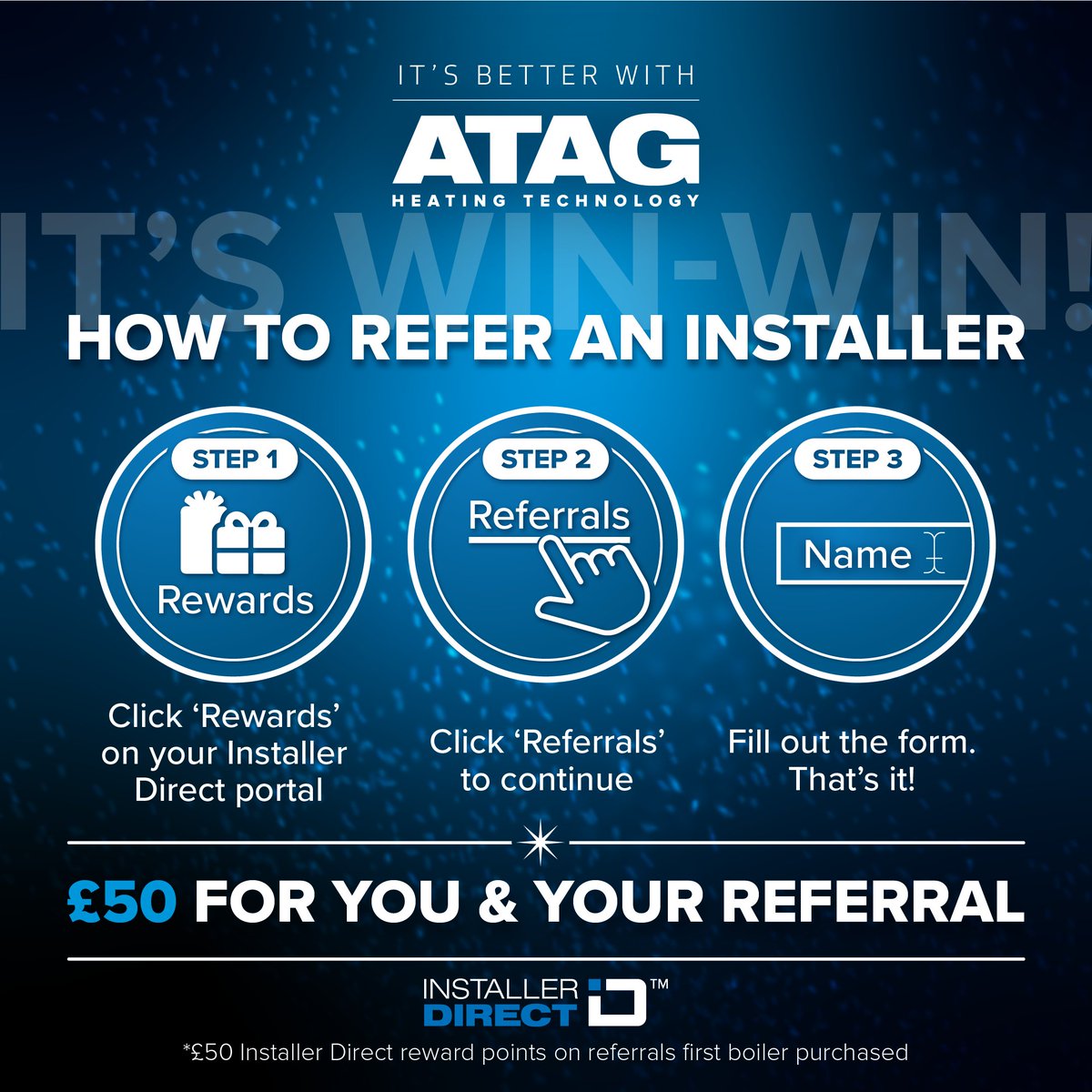 Earn yourself £50 by simply referring another installer. Contact your local Product Sales Manager for more information or pop onto the Installer Direct portal and refer an installer TODAY!🧢 #ATAGHeating #ATAGBoilers #GasEngineers #GasSafeEngineer #Boilers #GasSafeRegister