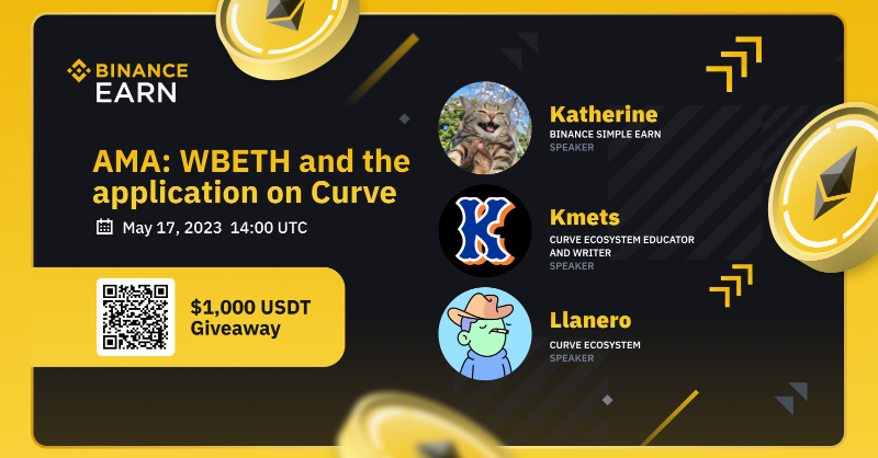 binance's tweet photo. Don't forget to join us on #Binance Live today for the WBETH AMA with @CurveFinance's @kmets_ and @iamllanero!

🗓️ May 17, 2023
⏰ 14:00 UTC

There will also be 1,000 $USDT to be won - see thread on how to participate.

Set a reminder ⤵️