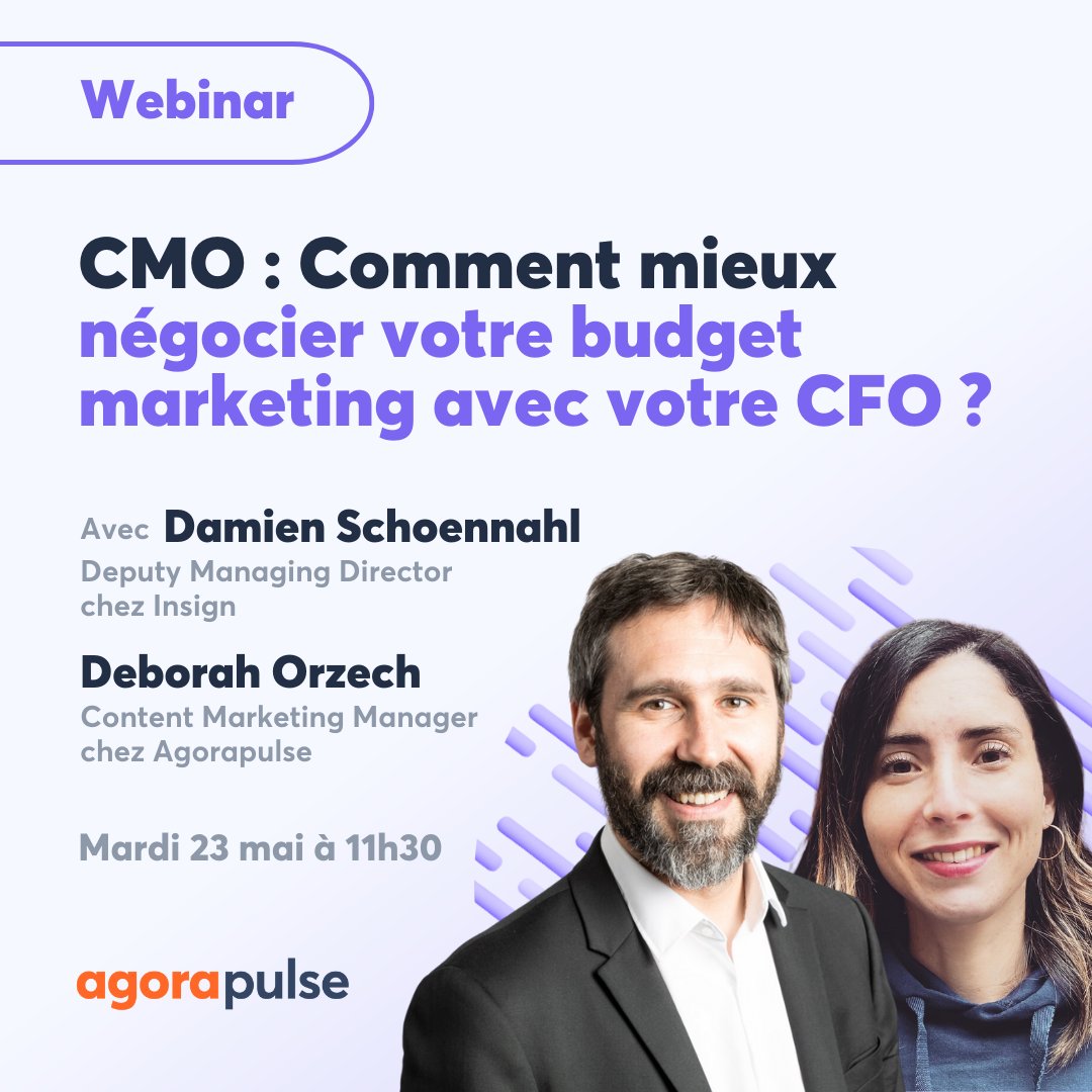 Comment mieux négocier votre budget marketing avec votre CFO ? 👀

C'est la question à laquelle répondra <a href="/DSchoennahl/">Damien Schoennahl</a> le 23 mai à 11h30 !

Il vous donnera aussi des conseils pour améliorer vos compétences en matière de négociation 💬

Inscrivez-vous ici👉 pulse.ly/xa1uwvwvuo
