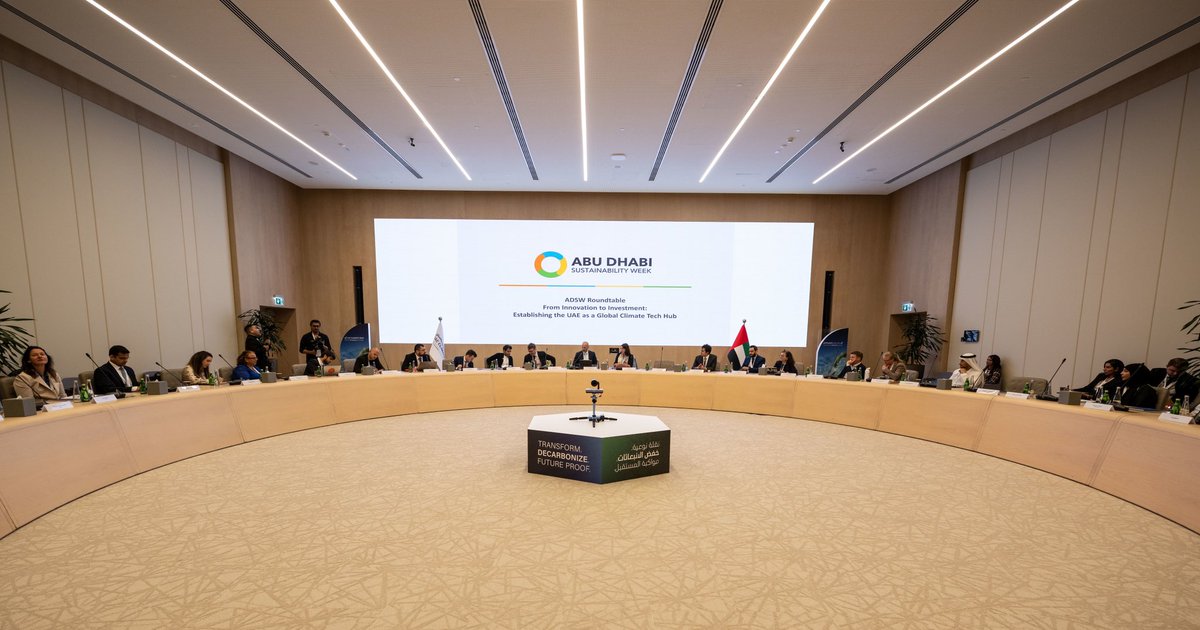 ADSWagenda's tweet photo. ADSW was delighted to host two roundtables, in Abu Dhabi and Rotterdam last week. Taking place on the side-lines of #UAEClimateTech, the Abu Dhabi roundtable focused on establishing the UAE as a global climate tech hub. https://t.co/uD2pIbyyYK