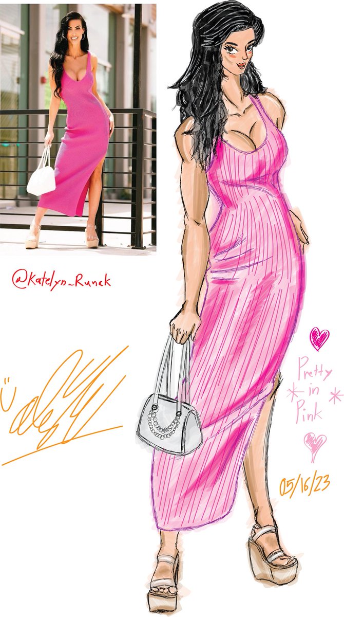 Alejand97241625's tweet photo. @KatelynRunck 🩷🩷🩷🩷 
Loved her recent post, of course I had to draw this. 

#katelynrunck #humanartists #Feminism #tallwoman #pink #longdress #instagrammodel https://t.co/sC1DrGcahJ