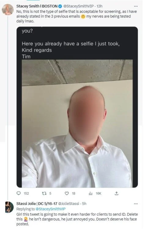 Kirsis_2's tweet photo. Please report @StaceySmithVIP for posting an unblurred picture of a client who sent her a photo instead of photo identification. This is why it is foolish to send ID or pictures. (She did not blur the picture in her tweet) https://t.co/5t9Hiky7dL