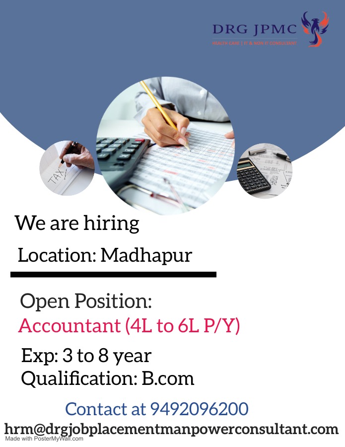 We are looking for #accountant 
#hiring #madhapur #hyderabad 

We are the top free Job Placement provider in Hyderabad.

Kindly Contact at 9492096200

#drgjpmc #drgjobplacementmanpowerconsultant #accountant #accounting #accountingjobs #tally #tallyprime #tallyerp9 #tallysoftware