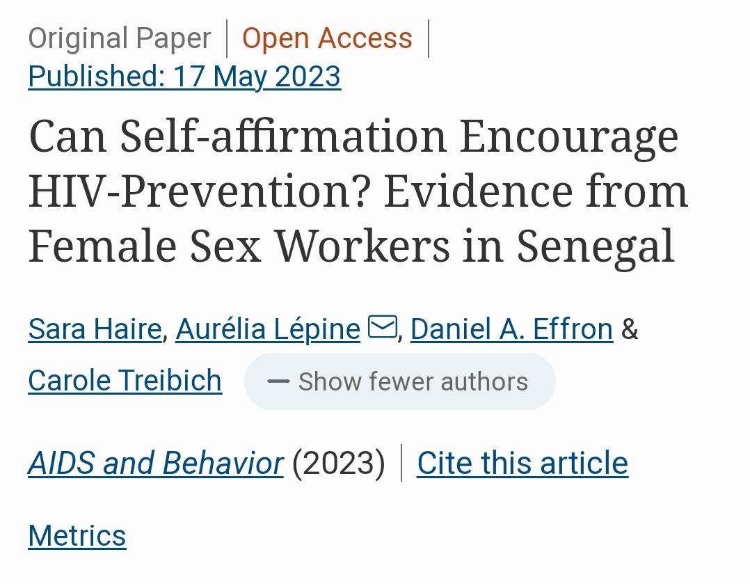 In our last paper, we did a small experiment to see if a boost in self-affirmation among female sex workers will encourage them to increase the uptake of HIV prevention services.
We found no impact but luckily were still able to publish those results 😄