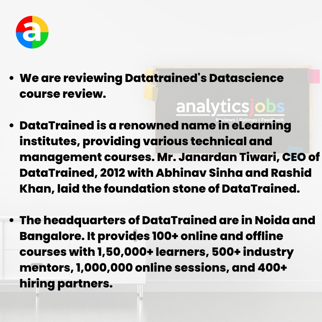 analyticjob's tweet image. Datatrained Data Scinece course💯👨‍🎓
#datatrained #analyticsjobs #datasciencecoursereview