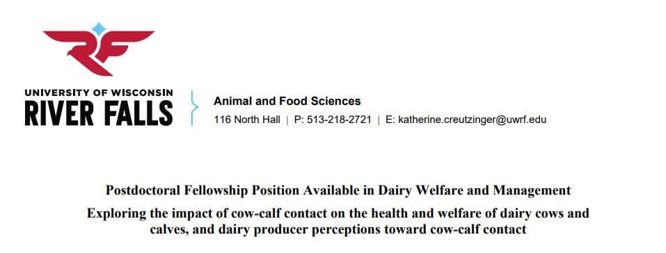 appliedethology's tweet photo. #jobalert
Postdoctoral Fellowship Position in Dairy Welfare and Management
Department of Animal and Food Sciences, University of Wisconsin
River Falls, USA

More information: https://t.co/BM23nP3YTc https://t.co/VudlJdQcnt